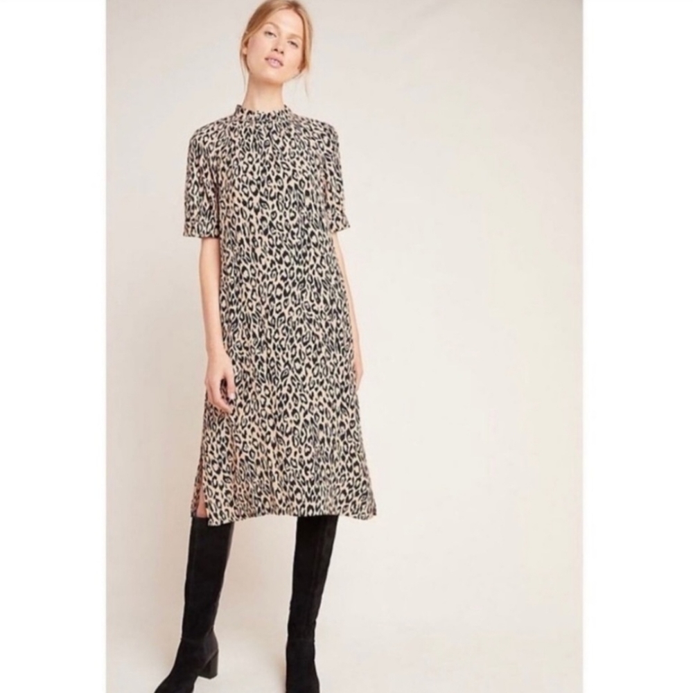 NWOT Anthropologie | McKenzie Leopard Animal Print High Neck Midi Dress